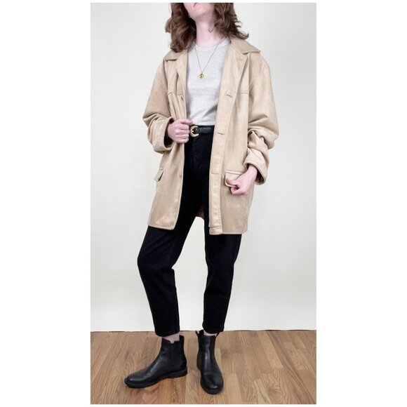 Vintage Emporio Armani Suede Faux Leather Oversized Jacket Coat Relaxed Fit Y2K - Picture 4 of 6